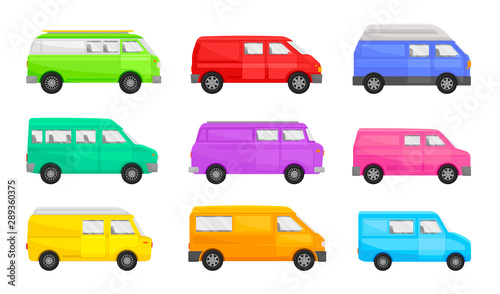 Set of minivans. Vector illustration on a white background.