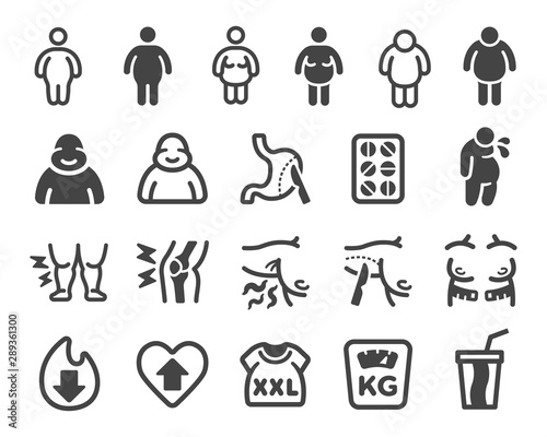 obesity and fatman icon set,vector and illustration