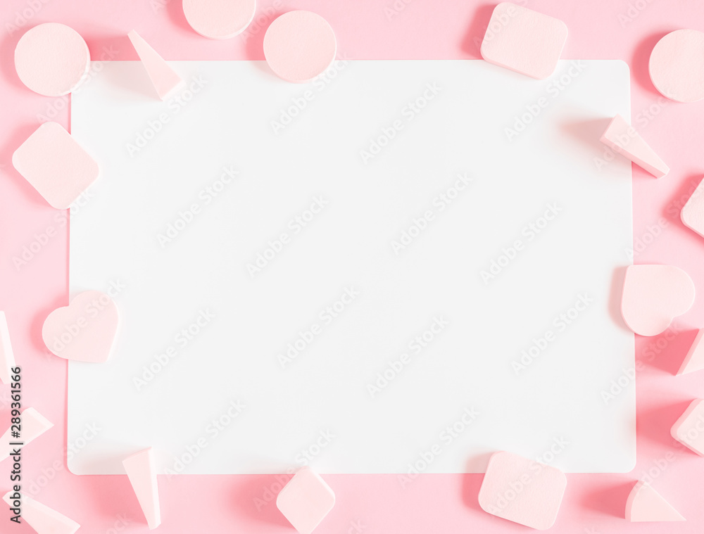 Cosmetic sponges powder for face makeup, Cosmetic sponges on pink background. Beauty concept. Flat lay, top view, copy space Cosmetic sponges powder for face makeup, Cosmetic sponges on pink background. Beauty concept. Flat lay, top view, copy space