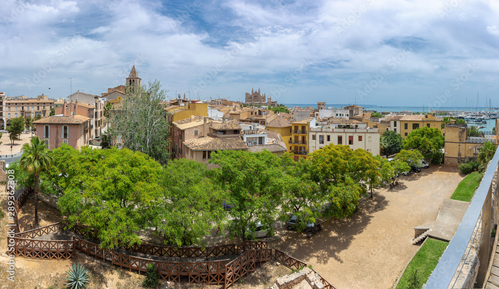 Panoramic top view of the historic center of Palma de Mallorca