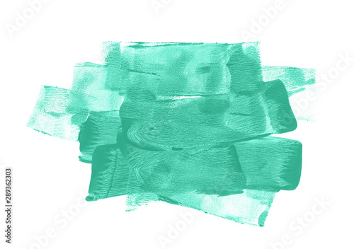 Abstract green stroke isolated on white background. Hand drawn painted frame. Grunge Paint Roller. Modern Textured shape. Dry border.