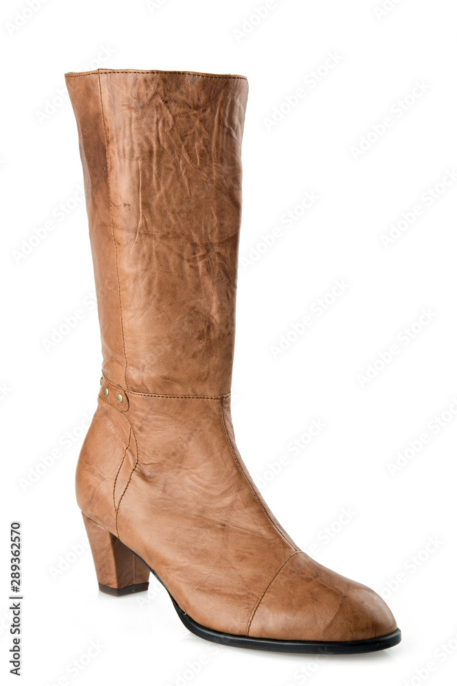 Brown women boots isolated on white background.