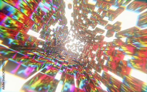 Abstract Colorful Solid Cubes lighting explosion Sci fi background, 3d rendering.