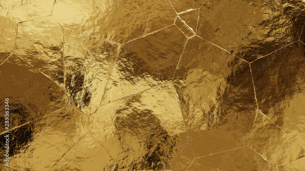 Shiny torn and folded golden foil texture. Crumpled metal background. - obrazy, fototapety, plakaty 