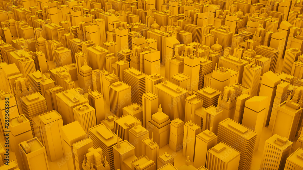 Obraz premium Żółte streszczenie 3d izometryczny megalopolis z drapaczami chmur. Ilustracja 3D