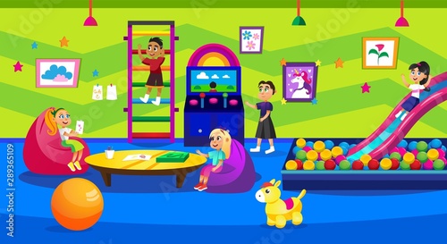 Children Having Activities in Room with Toys.