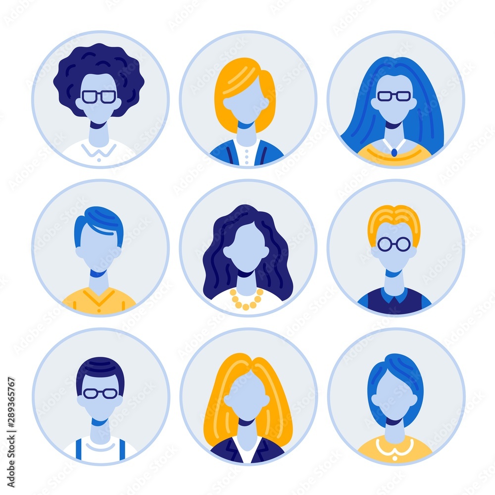 Set of Men and Women Portraits, Round Avatar Icons Set of Men and Women Portraits, Round Avatar Icons
