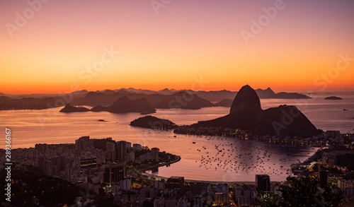 Rio de Janeiro sunrise Santa Marta view Corcovado P  o de A  ucar mountains Flamengo Botafogo beach