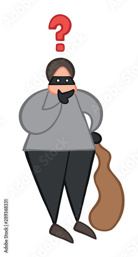 Vector illustration thief confused. Hand drawn.