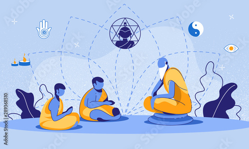 Training Young Buddhist Monks Cartoon illustration