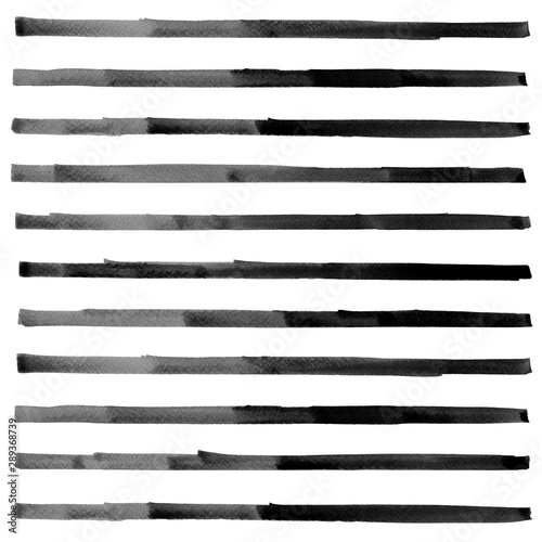 Watercolor line painting background image Abstract  Black and white line watercolor hand drawn isolated on white background.Detail black color  horizontal lines brush stroke pattern.With clipping path