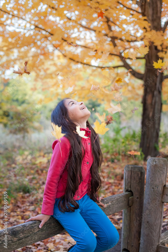 Beautiful girl with yellow maple leaf in a park, fall season Beautiful girl with yellow maple leaf in a park, fall season