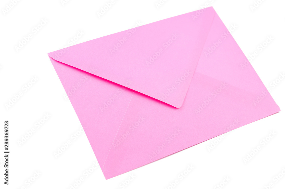 Pink envelope isolated on white background.Copy space