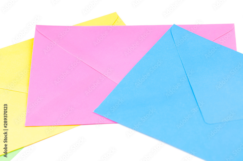Color envelopes isolated on white background.Copy space Color envelopes isolated on white background.Copy space
