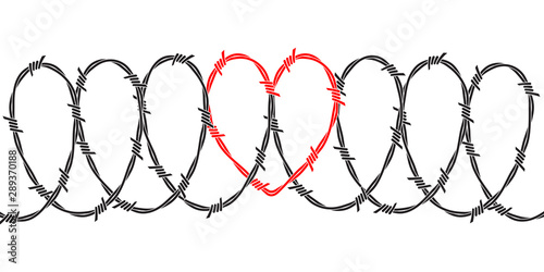 Barbed wire illustration. The shape of the heart is visible in the barbed wire