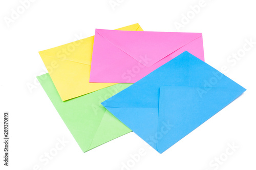 Color envelopes isolated on white background.Copy space