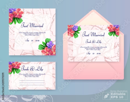 Just Married Wedding Cards Set in Floral Style