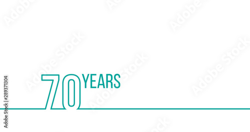 70 years anniversary or birthday. Linear outline graphics. Can be used for printing materials, brouchures, covers, reports. Stock Vector illustration isolated on white background
