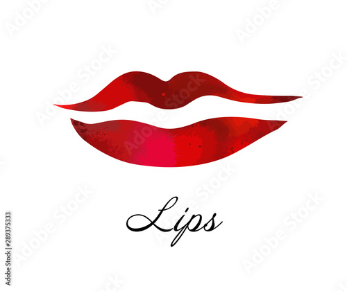 Red lips, sexy woman's kiss with birthmark, flat style, vector illustration. Beauty logo. Element design multi-colored lips