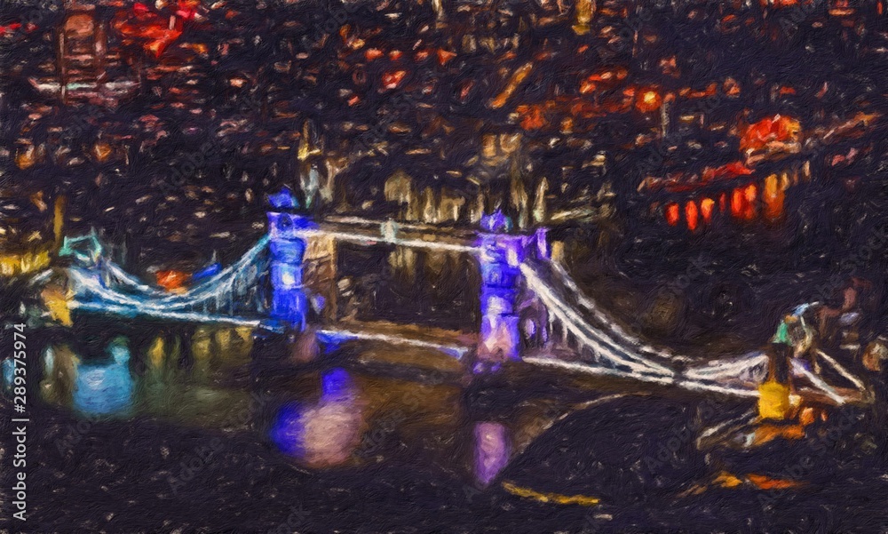 Obraz premium Oil painting modern art London, England. Wall poster and canvas contemporary drawing print. Touristic postcard and stationery design artwork. Europe beauty travel scene, historical buildings and place