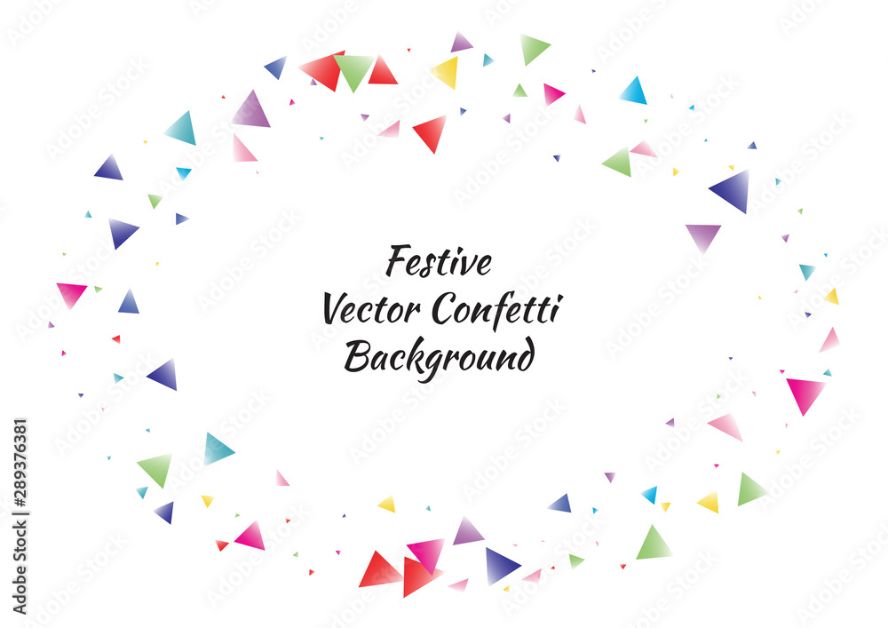 Festive color triangle confetti background. Abstract frame confetti texture for holiday, postcard, poster, website, carnival, birthday, children's parties. Cover confetti mock-up. Wedding card layout Festive color triangle confetti background. Abstract frame confetti texture for holiday, postcard, poster, website, carnival, birthday, children's parties. Cover confetti mock-up. Wedding card layout