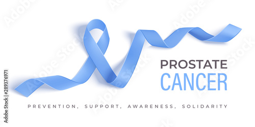 Prostate cancer awareness month vector banner with blue ribbon