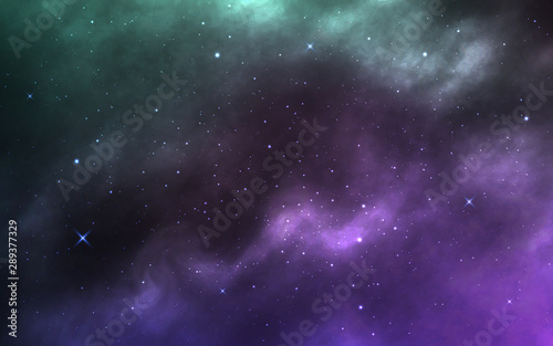 Fototapeta Tło Realistyczna tekstura kosmosu z gwiezdnym pyłem i mleczną drogą. Kolorowa mgławica z błyszczącymi gwiazdami. Jasne chmury galaktyki i koloru na plakat, baner. Ilustracji wektorowych