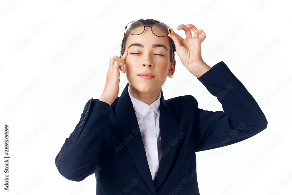 businesswoman with headache isolated on white businesswoman with headache isolated on white