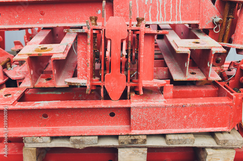 Old abandoned cutting machine example Remnant of metal. photo