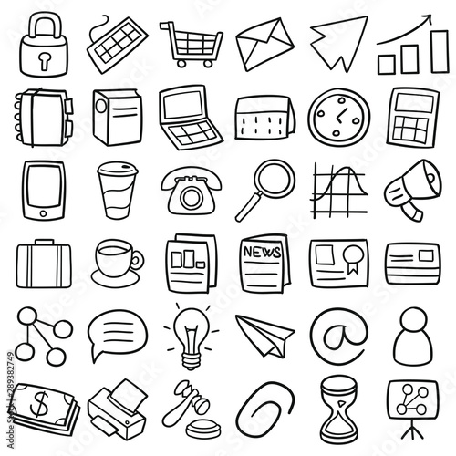 Business And Finances Icons. Traditional Doodle Drawn Sketch. Hand Made Design Vector.  
