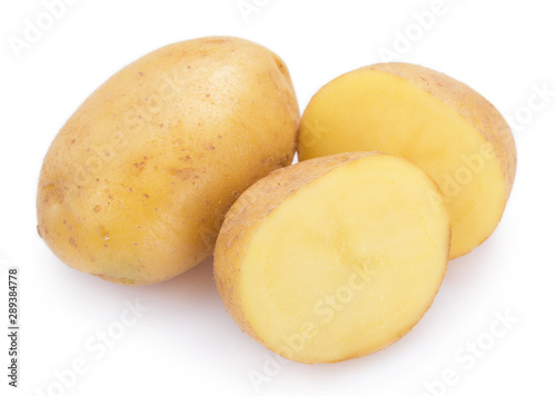 Raw potato on white background