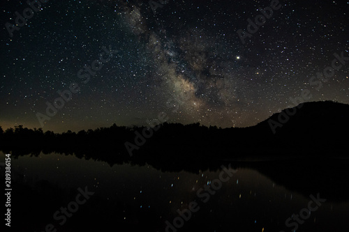 Night sky above lake Madh in National Park Lure, Albania