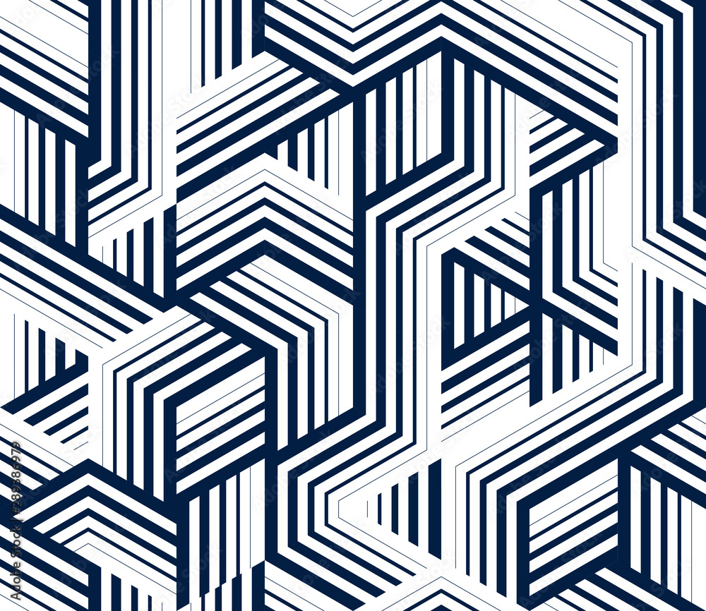 3D cubes seamless pattern vector background, lined dimensional blocks, architecture and construction, geometric design.
