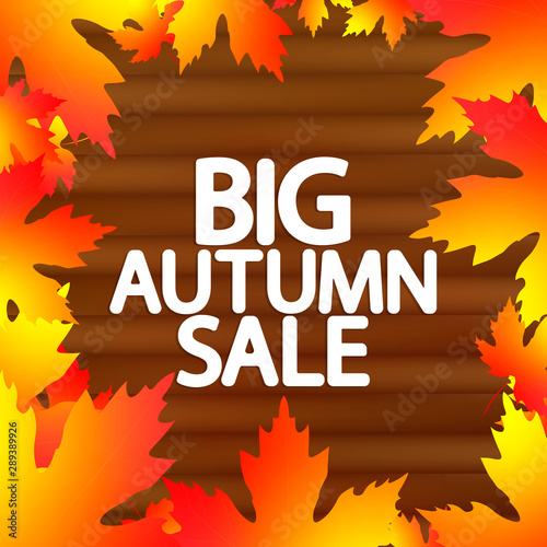 Big Autumn Sale, poster design template, Fall offer, great deal, mega season discount banner, vector illustration