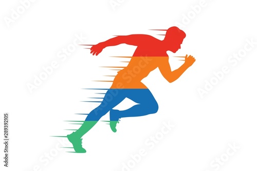 Run club logo, abstract running man silhouette, label for sports club, sport tournament, competition, marathon and healthy lifestyle vector illustration
