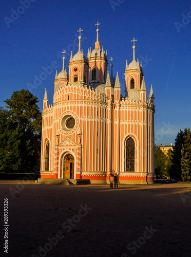 View of the Chesme Church (or Church of the Nativity of St. John the Baptist). In St. Petersburg, Russia
