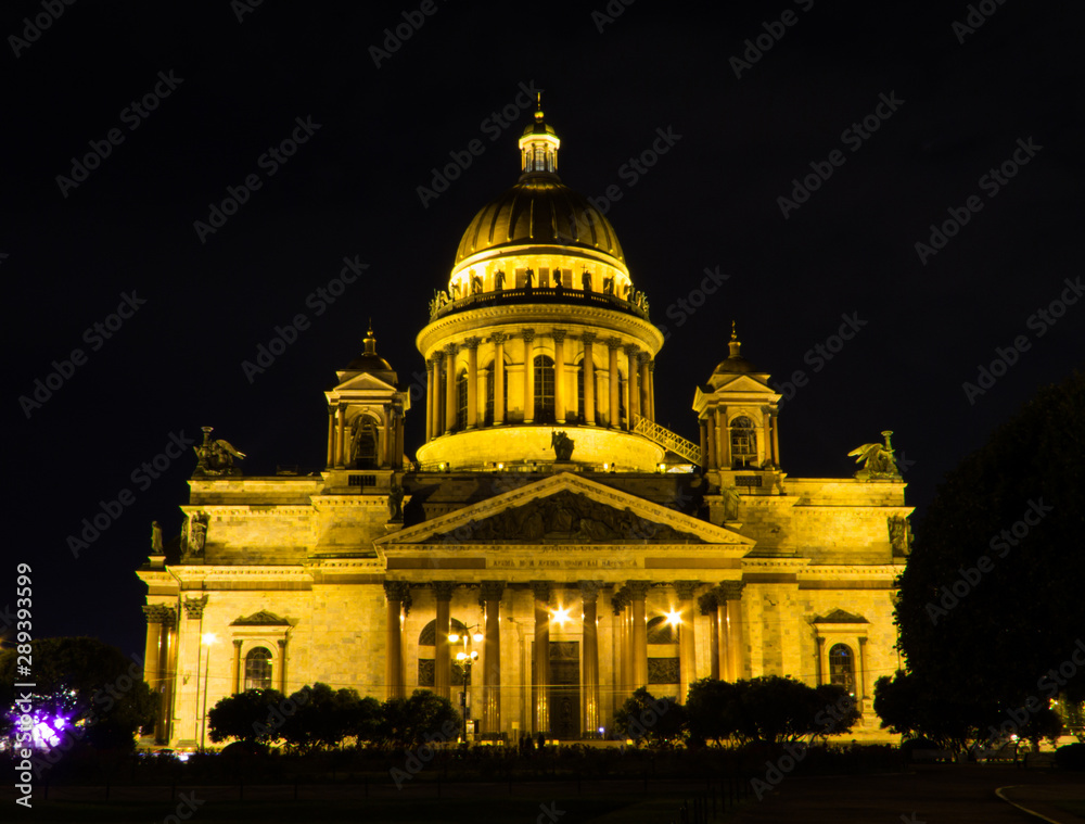 St. Isaac Cathedral by night. In Saint Petersburg, Russia