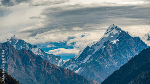 Himalayan mountains and forests in Manaslu region, Nepal.