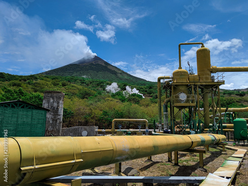 Geothermal plant behind the volcano 