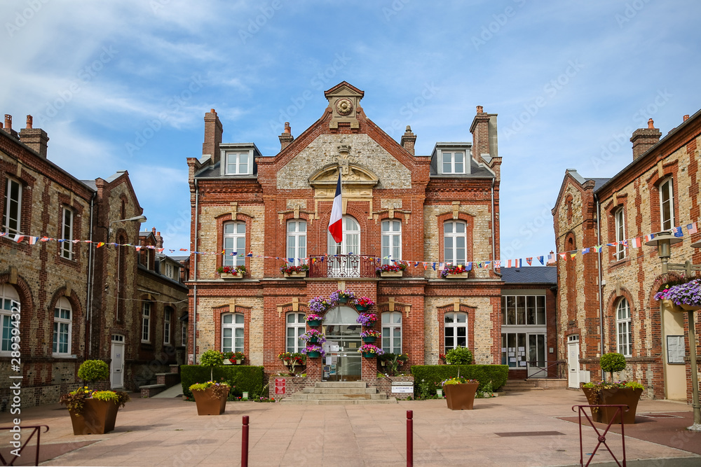 Sights in a small town in the Normandy region of France