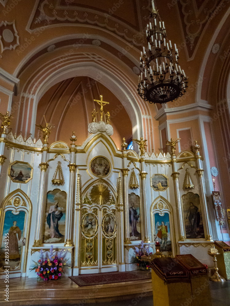 View of the interior of the Chesme Church (or Church of the Nativity of St. John the Baptist). In St. Petersburg, Russia