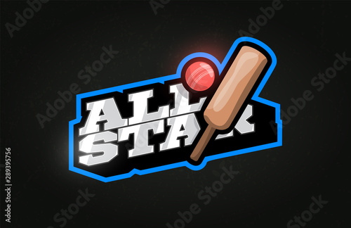 All Star Modern professional Typography cricket sport retro style vector emblem and template logo design. Funny greetings for clothes, card, badge, icon, postcard, banner, tag, stickers, print.
