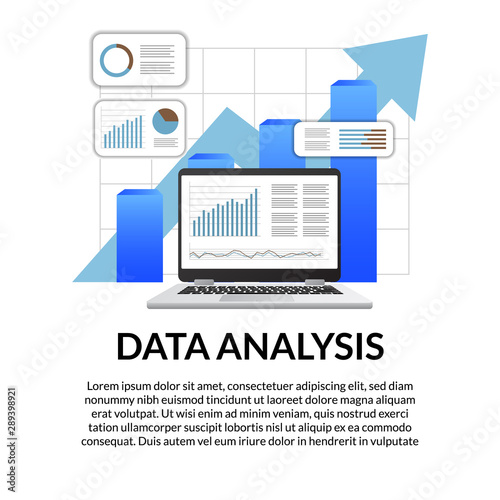 3D screen laptop chart, diagram, arrow, bar, infographic for data analysis