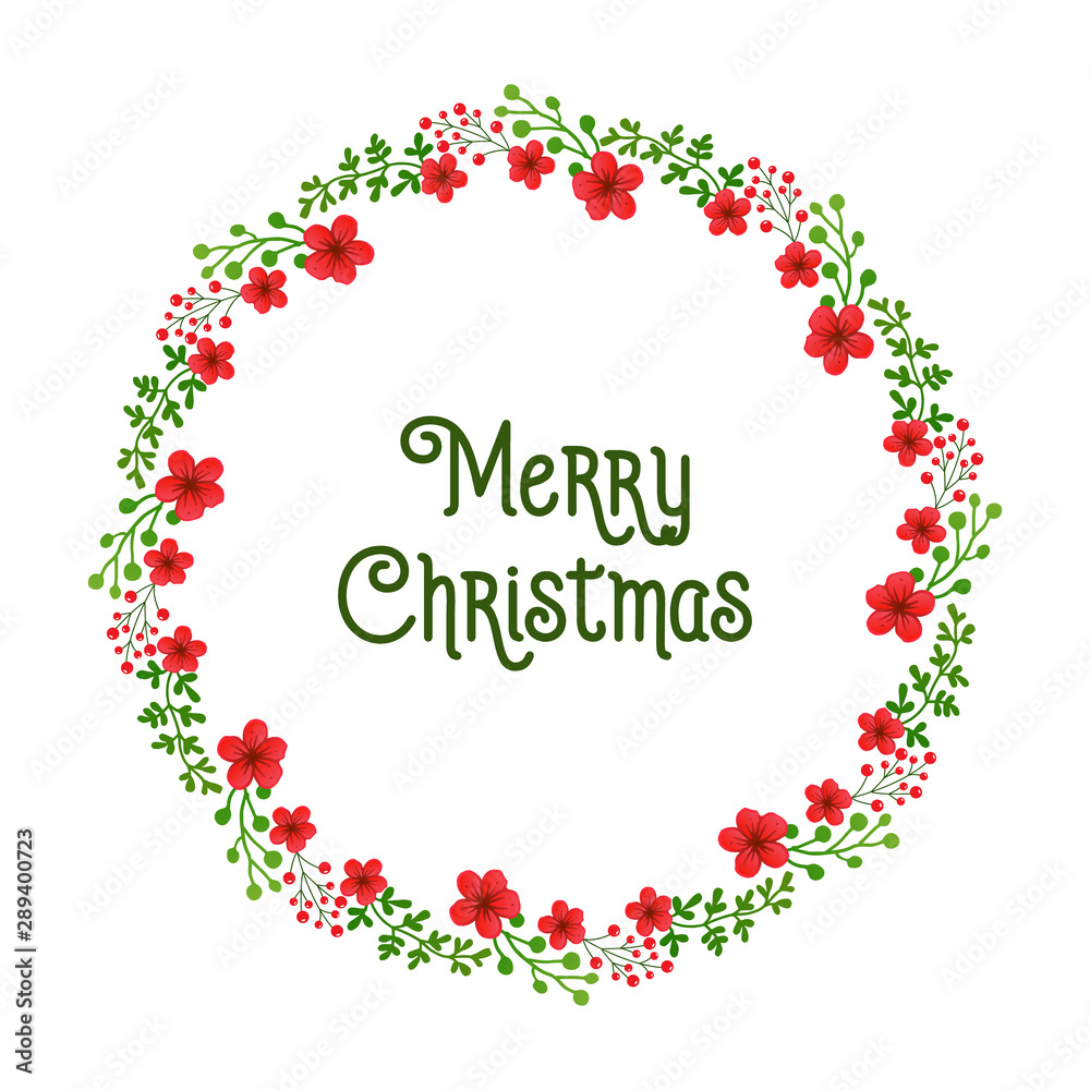 Template for card merry christmas, with design shape circle red floral frame. Vector Template for card merry christmas, with design shape circle red floral frame. Vector