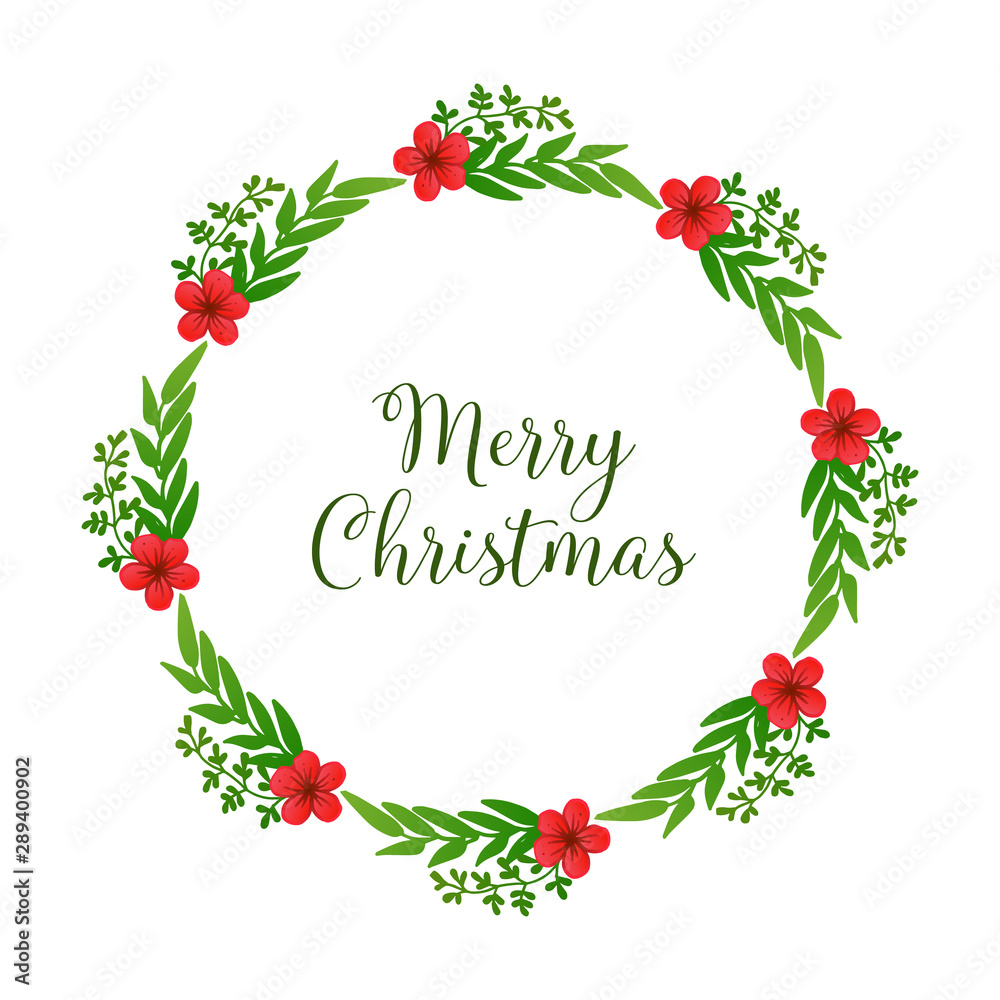 Template for card merry christmas, with design shape circle red floral frame. Vector Template for card merry christmas, with design shape circle red floral frame. Vector