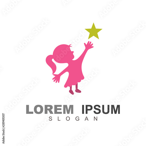 Girls fly to reach stars with passion, children's logos are smart and creative, children's logos reach dreams