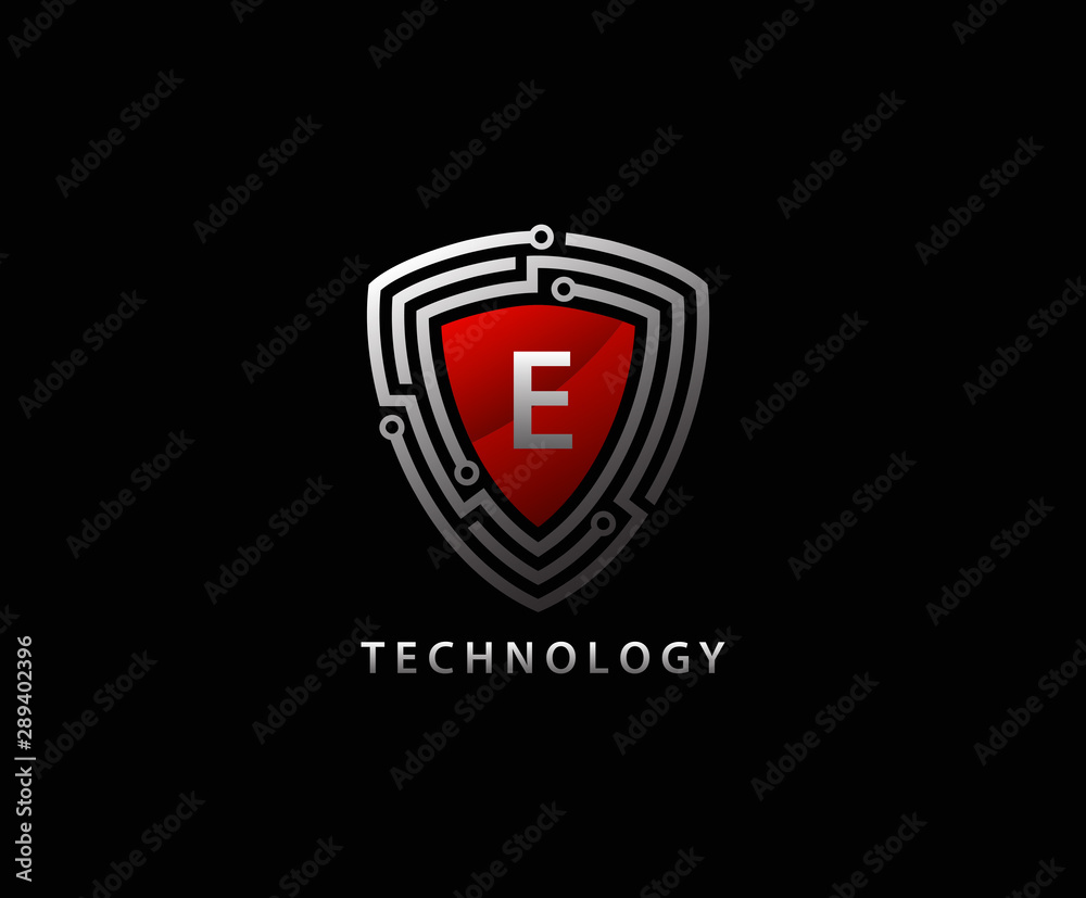 Techno Shield E Letter Logo Icon, Creative Techno Shield Badge. Techno Shield E Letter Logo Icon, Creative Techno Shield Badge.