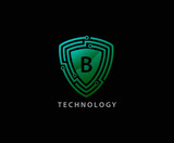 Techno Shield B Letter Logo Icon, Creative Techno Shield Badge.