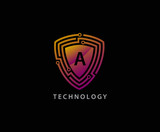 Techno Shield A Letter Logo Icon, Creative Techno Shield Badge.