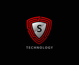 Techno Shield S Letter Logo Icon, Creative Techno Shield Badge.